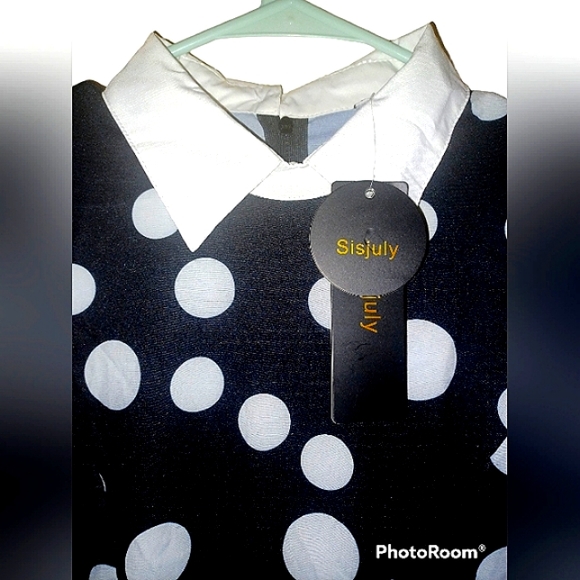 SISJULY BLACK POLKA-DOT RETRO STYLE DRESS NEW With TAGS - Picture 3 of 11